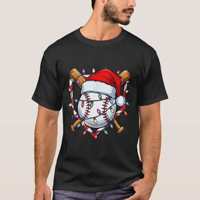 Funny Christmas Baseball Santa Hat For Baseball Pl T Shirt (Framsida)