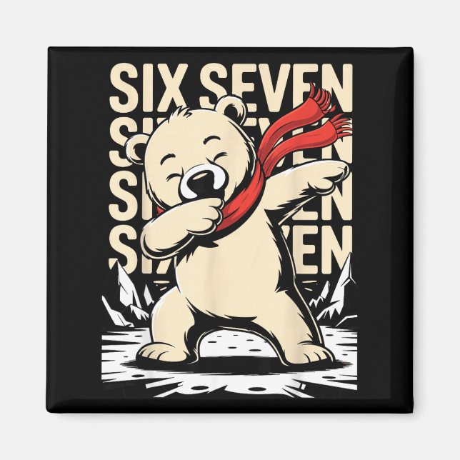 Funny Christmas Bear Dabbing Xmas Dab Six Seven 67 Magnet (Framsidan)