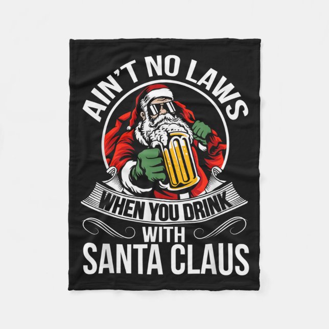 Funny Christmas Beer Drinking With Santa Clause  Fleecefilt (Framsidan)