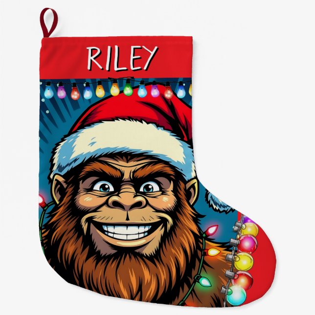 Funny Christmas Bigfoot Personalized Stor Julstrumpa (Framsidan)