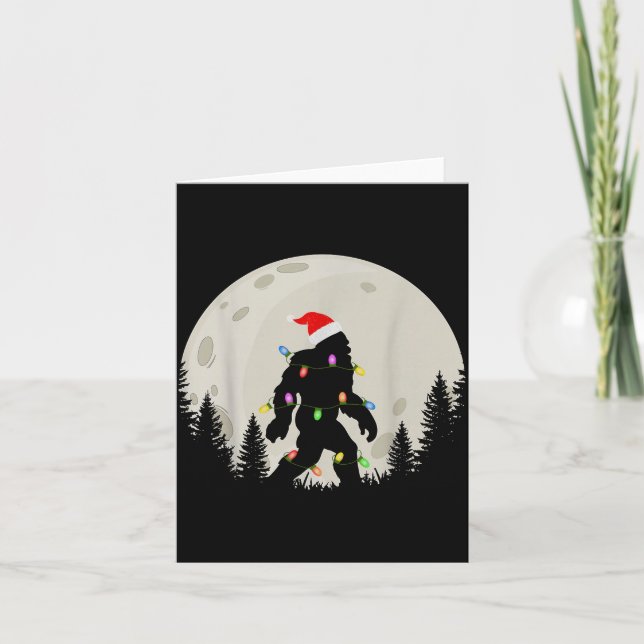 Funny Christmas Bigfoot Santa Hat Moon Sasquatch K Kort (Framsida)