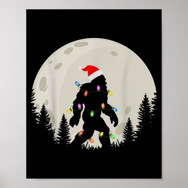 Funny Christmas Bigfoot Santa Hat Moon Sasquatch K Poster (Framsidan)