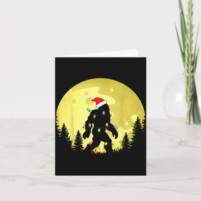 Funny Christmas Bigfoot Santa Hat Moon Sasquatch M Kort (Framsida)