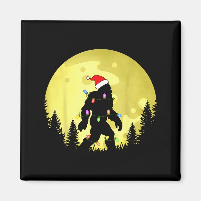 Funny Christmas Bigfoot Santa Hat Moon Sasquatch M Magnet (Framsidan)
