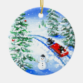 Funny Christmas Black Cat Art Creationarts Julgransprydnad Keramik