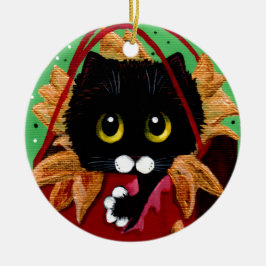 Funny Christmas Black Cat Art Creationarts Julgransprydnad Keramik