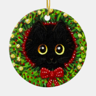 Funny Christmas Black Cat Art Creationarts Julgransprydnad Keramik