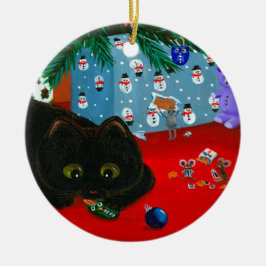 Funny Christmas Black Cat Art Creationarts Julgransprydnad Keramik
