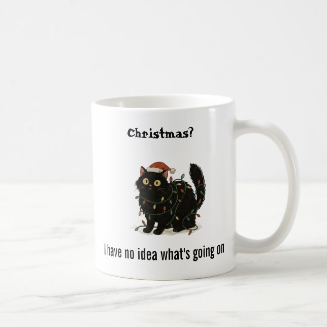 Funny Christmas Black Cat Lights Mug Kaffemugg (Höger)