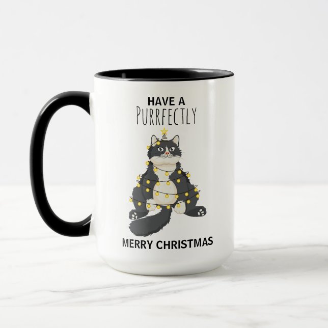 Funny Christmas Black Cat Simple Winter Humor Mugg (Vänster)