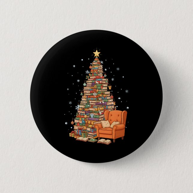 Funny Christmas Books Tree Book Lover Teacher Libr Knapp (Framsida)