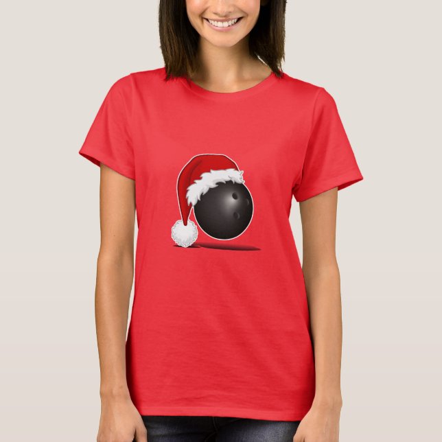 Funny Christmas Bowling Ball Santa hat - bowl fan T Shirt (Framsida)