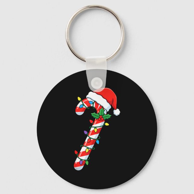 Funny Christmas Candy Canes Santa Xmas Kids Men Wo Nyckelring (Framsida)