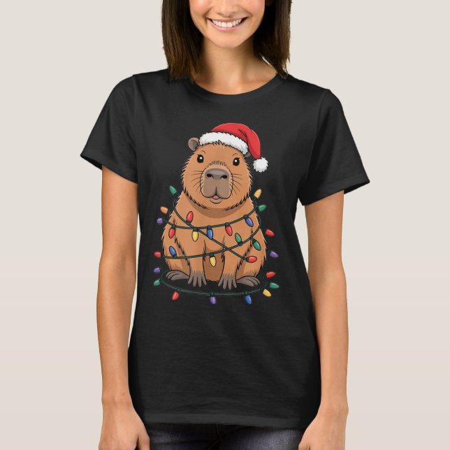 Funny Christmas Capybara Cute Cartoon Desing  T Shirt (Framsida)