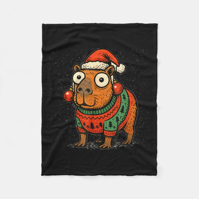 Funny Christmas Capybara With Santa Hat &amp; Swea Fleecefilt (Framsidan)