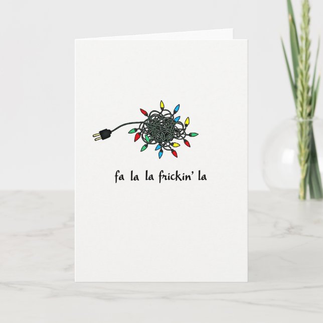 Funny Christmas Card Tangled Lights Fa La La Frick Kort (Framsida)