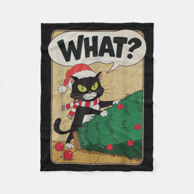 Funny Christmas Cat Christmas Tree Meowy Christmas Fleecefilt (Framsidan)