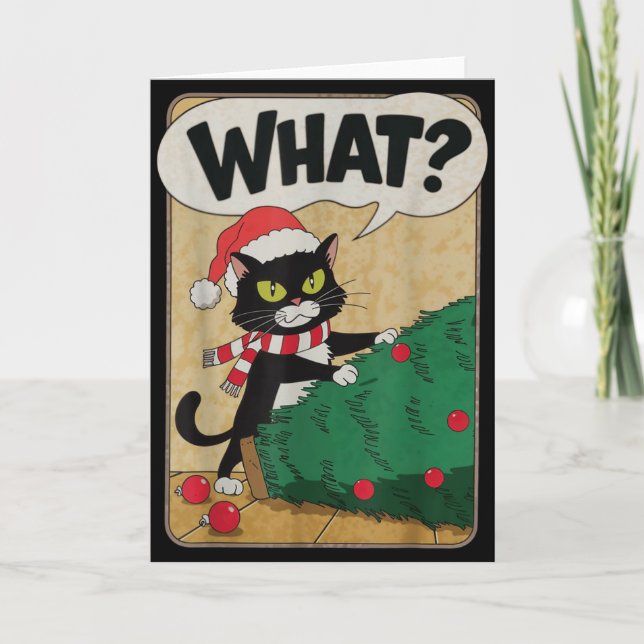 Funny Christmas Cat Christmas Tree Meowy Christmas Kort (Framsida)