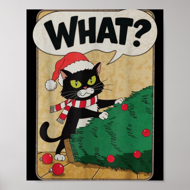 Funny Christmas Cat Christmas Tree Meowy Christmas Poster (Framsidan)