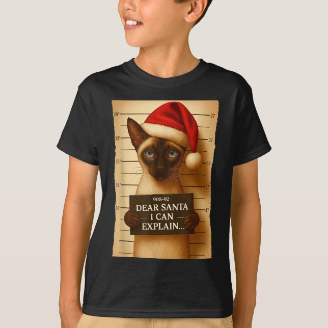 Funny Christmas Cat- Cute Siamese Santa Hat Tee  (Framsida)