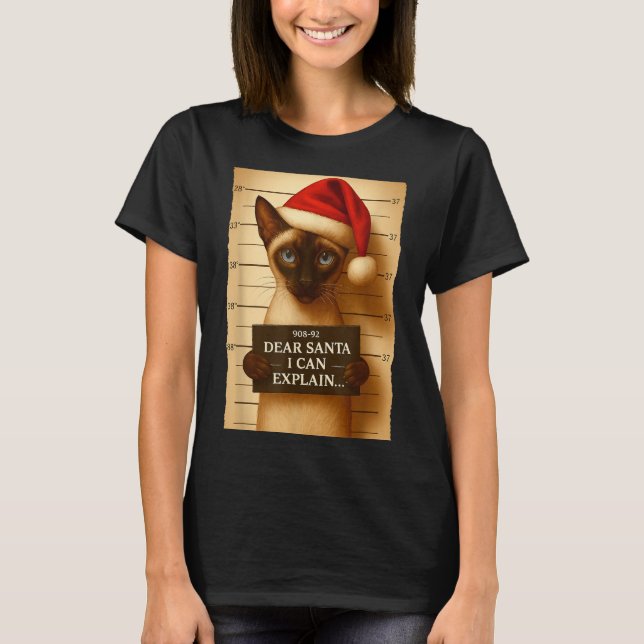 Funny Christmas Cat- Cute Siamese Santa Hat Tee  (Framsida)