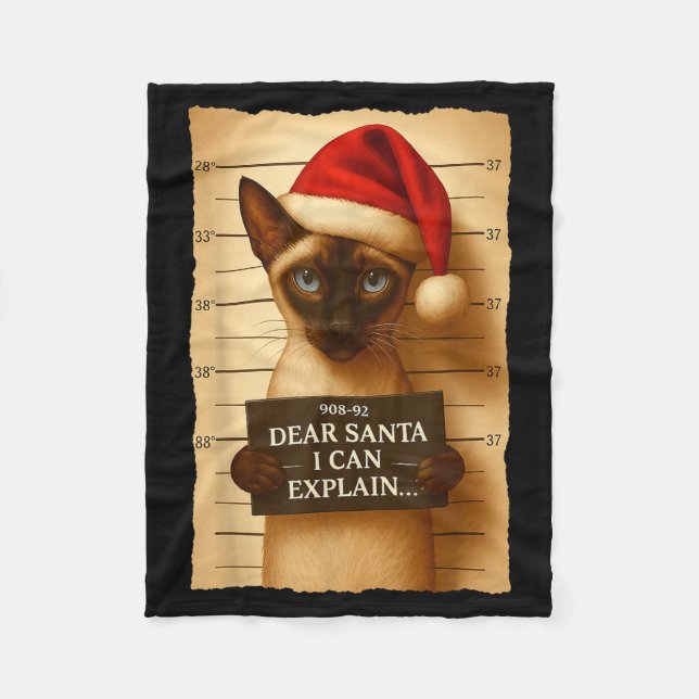 Funny Christmas Cat- Cute Siamese Santa Hat Tee  Fleecefilt (Framsidan)