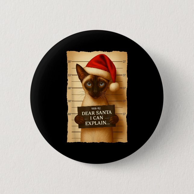 Funny Christmas Cat- Cute Siamese Santa Hat Tee  Knapp (Framsida)