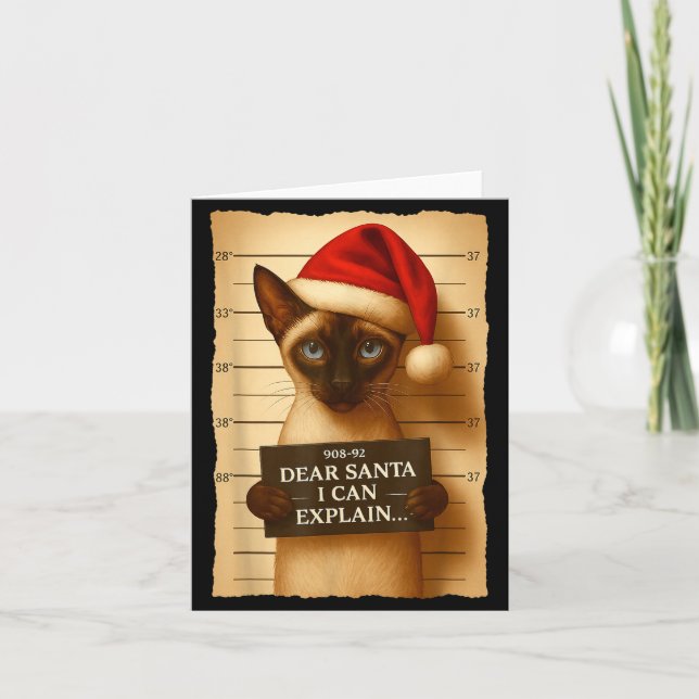 Funny Christmas Cat- Cute Siamese Santa Hat Tee  Kort (Framsida)