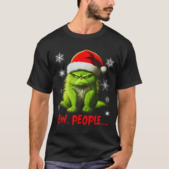 Funny Christmas Cat Ew People Meowy Cat Lovers Men T Shirt (Framsida)