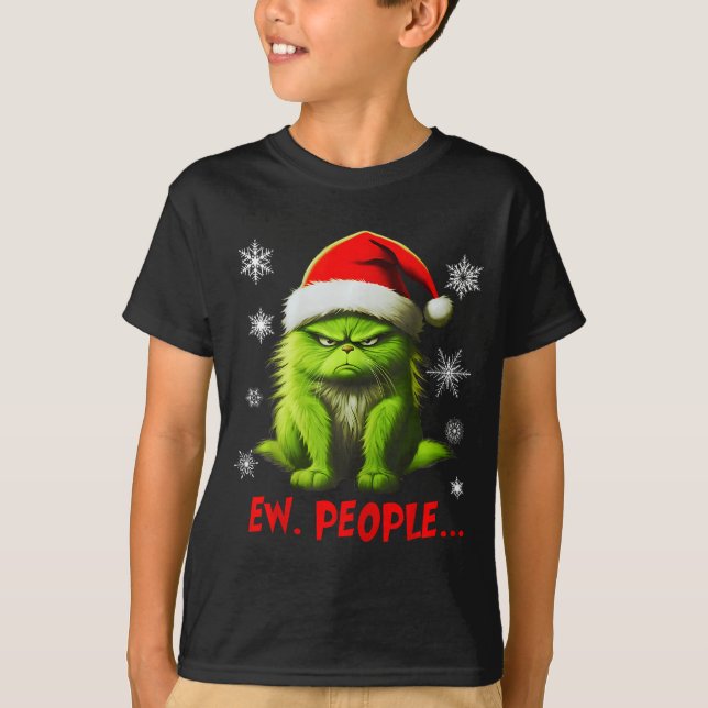 Funny Christmas Cat Ew People Meowy Cat Lovers Men T Shirt (Framsida)