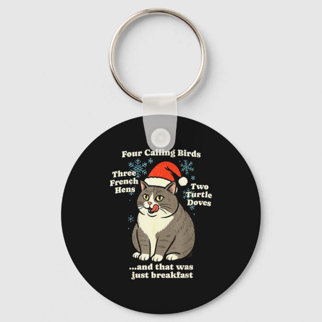 Funny Christmas Cat Meme Caroling Holiday Santa Ha Nyckelring (Framsida)