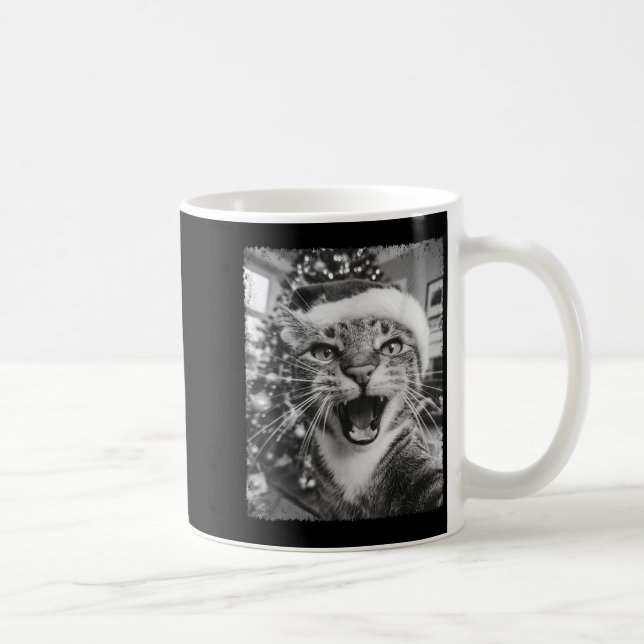 Funny Christmas Cat Selfie  Kaffemugg (Höger)