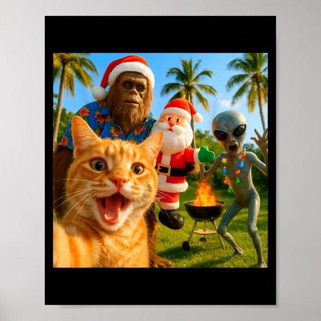 Funny Christmas Cat Selfie With Bigfoot &amp; Alie Poster (Framsidan)