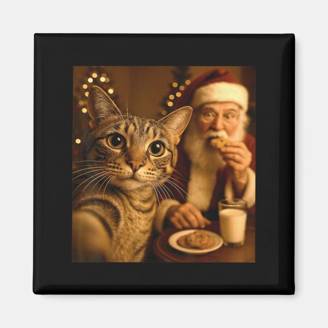 Funny Christmas Cat Selfie With Santa Claus Meme M Magnet (Framsidan)