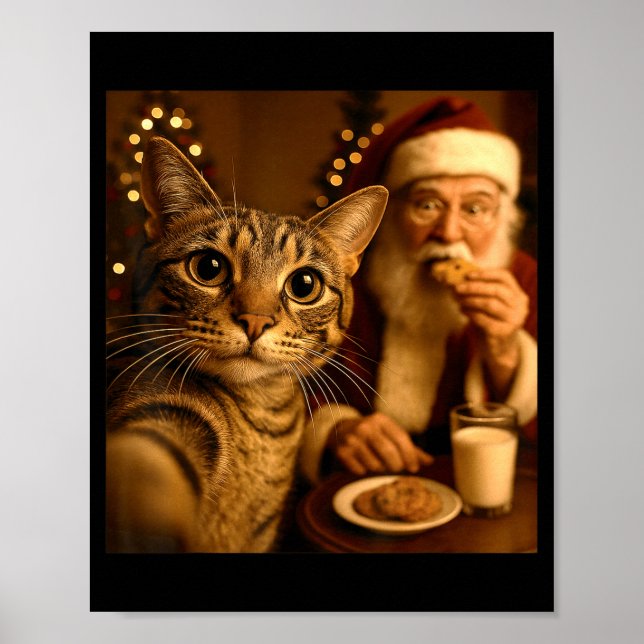 Funny Christmas Cat Selfie With Santa Claus Meme M Poster (Framsidan)