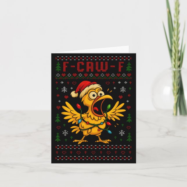 Funny Christmas Chicken F-caw-f Rooster Meme Humor Kort (Framsida)