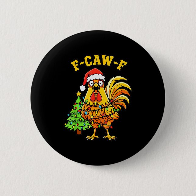 Funny Christmas Chicken Lights Santa Hat F-caw-f  Knapp (Framsida)