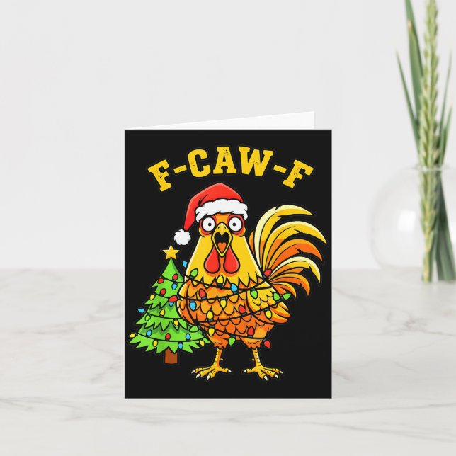 Funny Christmas Chicken Lights Santa Hat F-caw-f  Kort (Framsida)