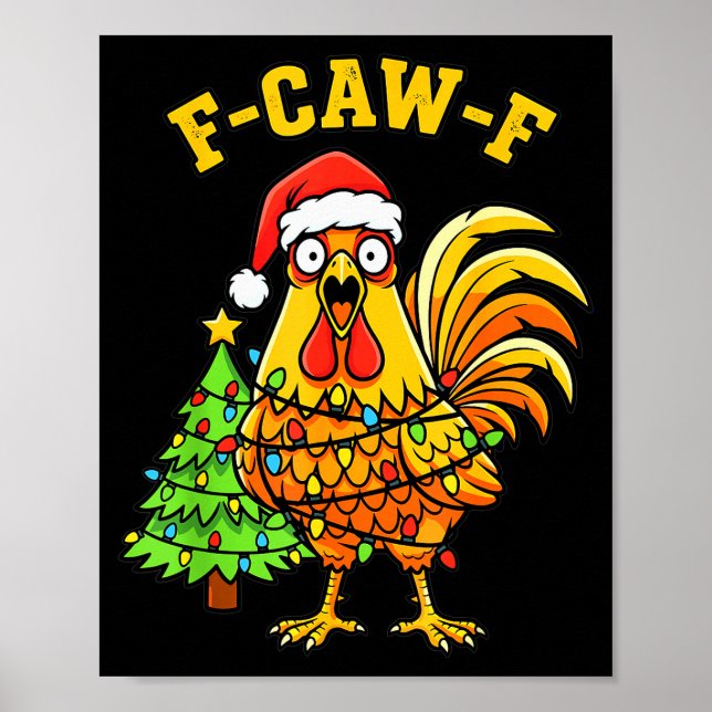 Funny Christmas Chicken Lights Santa Hat F-caw-f  Poster (Framsidan)