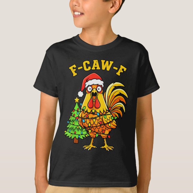 Funny Christmas Chicken Lights Santa Hat F-caw-f  T Shirt (Framsida)