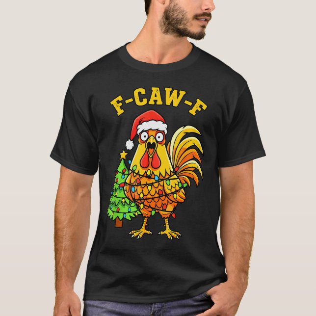 Funny Christmas Chicken Lights Santa Hat F-caw-f  T Shirt (Framsida)