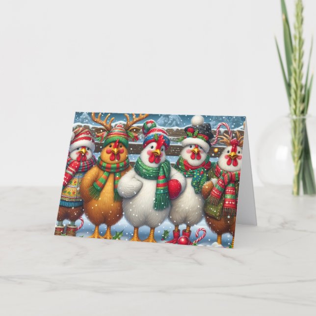 Funny Christmas Chickens Helgkort (Framsida)