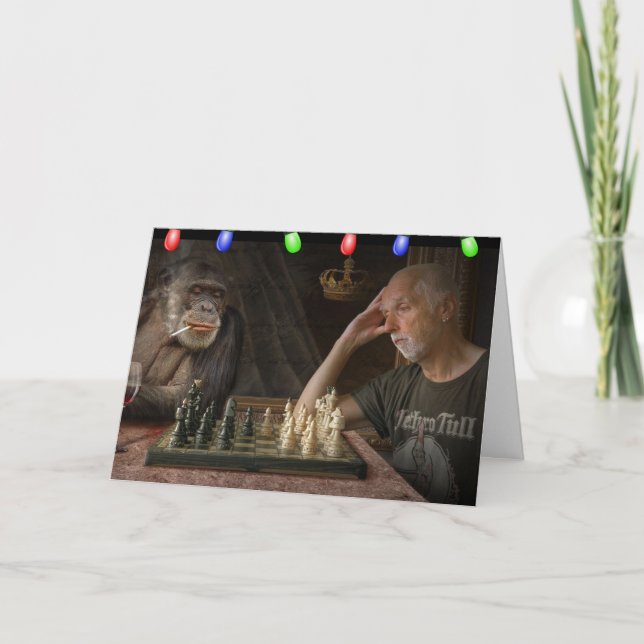 FUNNY CHRISTMAS CHIMPANZEE CHESS GREETING CARD KORT (Framsida)