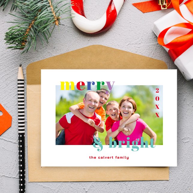 Funny Christmas Colorful Brightest Photo Family Julkort (Funny Christmas Colorful Brightest Photo Family Holiday Card with Envelope.)