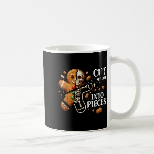 Funny Christmas Cut My Life Into Eces Gingerbread  Kaffemugg (Höger)