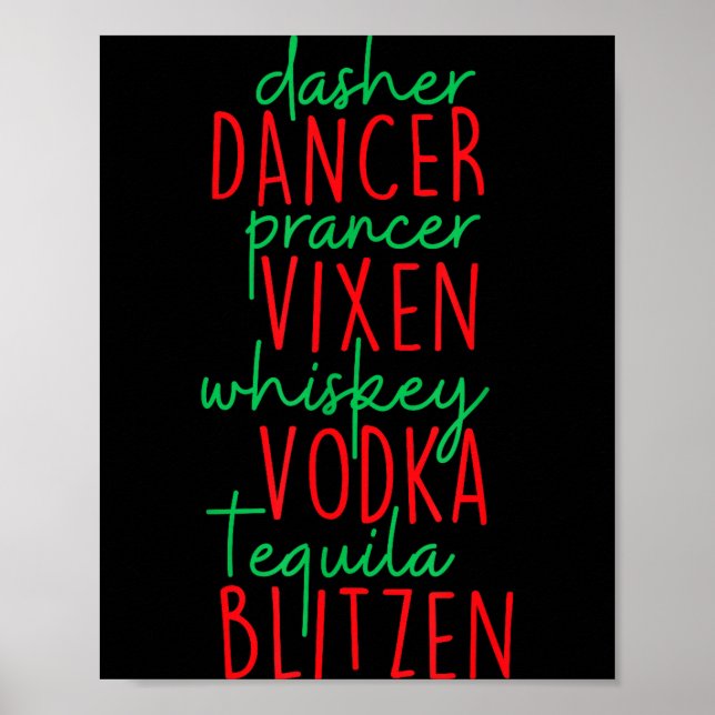 Funny Christmas Dasher Dancer Prancer Vixen Whiske Poster (Framsidan)