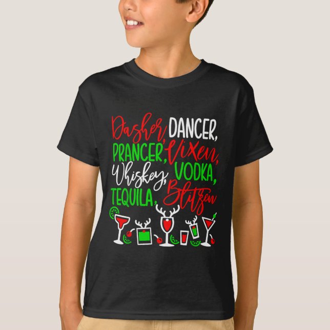 Funny Christmas Dasher Dancer Prancer Vixen Whiske T Shirt (Framsida)
