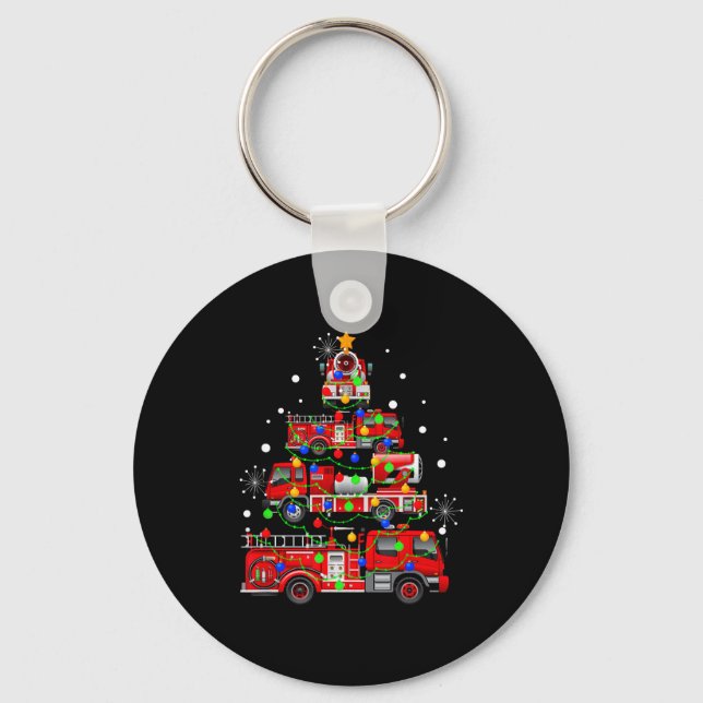 Funny Christmas Decor Firefighter Truck Christmas  Nyckelring (Framsida)