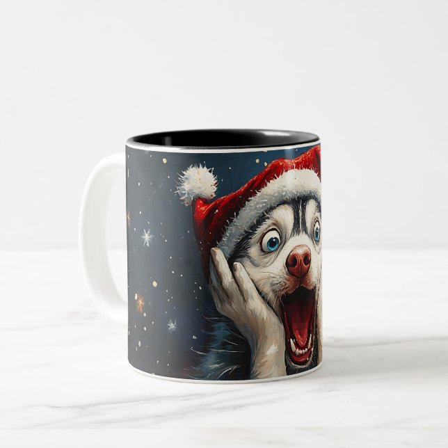 Funny Christmas dog Mugs | Merry Christmas Mug Två-Tonad Mugg (Framsida vänster)
