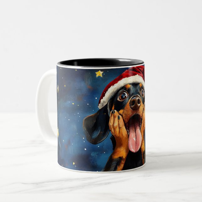 Funny Christmas dog Mugs | Merry Christmas Mug Två-Tonad Mugg (Framsida vänster)